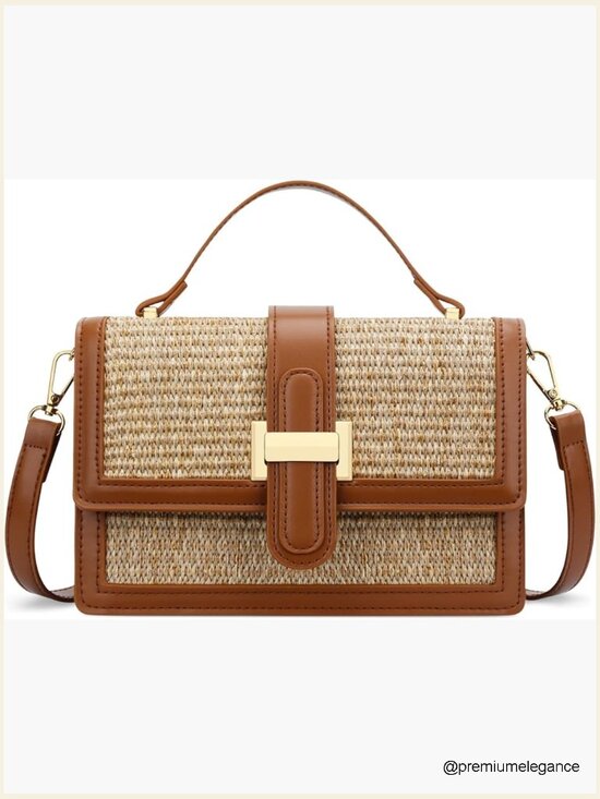 Handbags - Straw Crossbody Bag with Leather Handle - Lightweight Tote for Summer